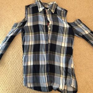 So Cold Shoulder Button Down Flannel